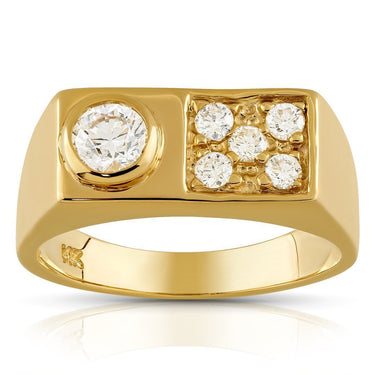 14K Yellow Gold Mens Diamond Pinky Ring 0.75 Ctw